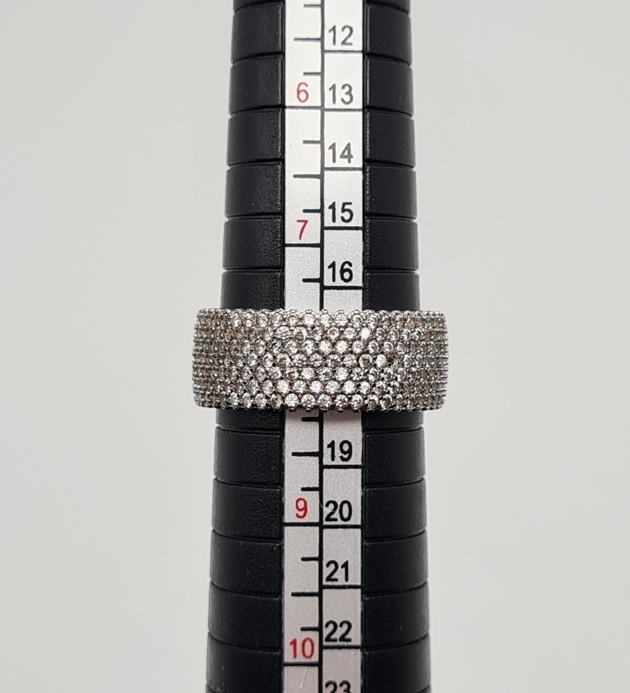 YGI 925 China Silver & Cubic Zirconia Micropave Multi Row Eternity Band Ring - Picture 2 of 6